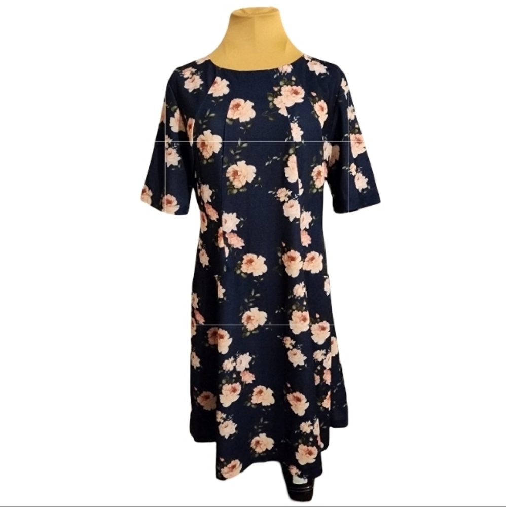 Danillo Boutique Navy Pink Floral A-Line‎ Dress Size 12 NWT